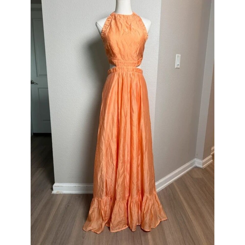 Sabina Musayev Peach Sierra Cutout Halter Maxi Dress Size S